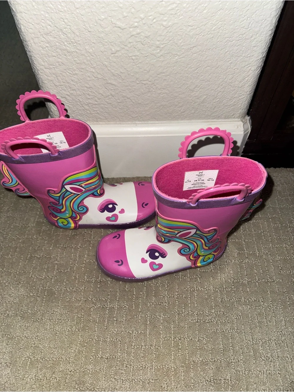 Kids Pink Unicorn Rain & Snow Boots with Easy Pull Handles